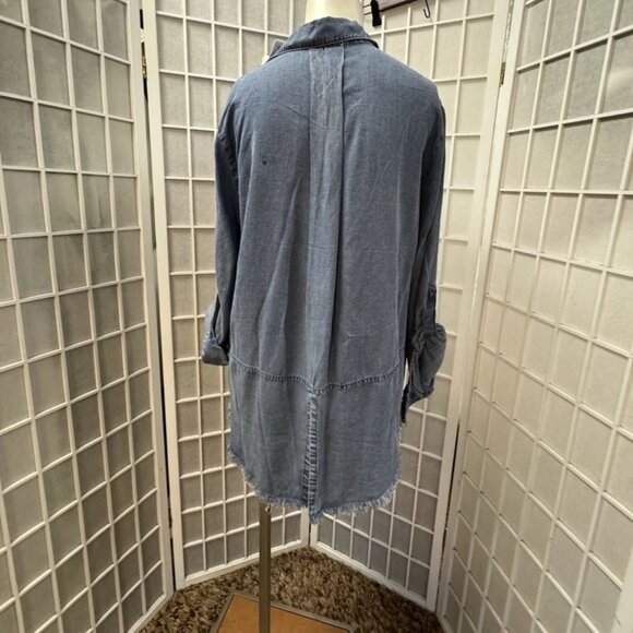 Heart velvet blouse, women,Jeans,size M,blue,Tencel,long sleeves,pockets, button - Picture 4 of 13